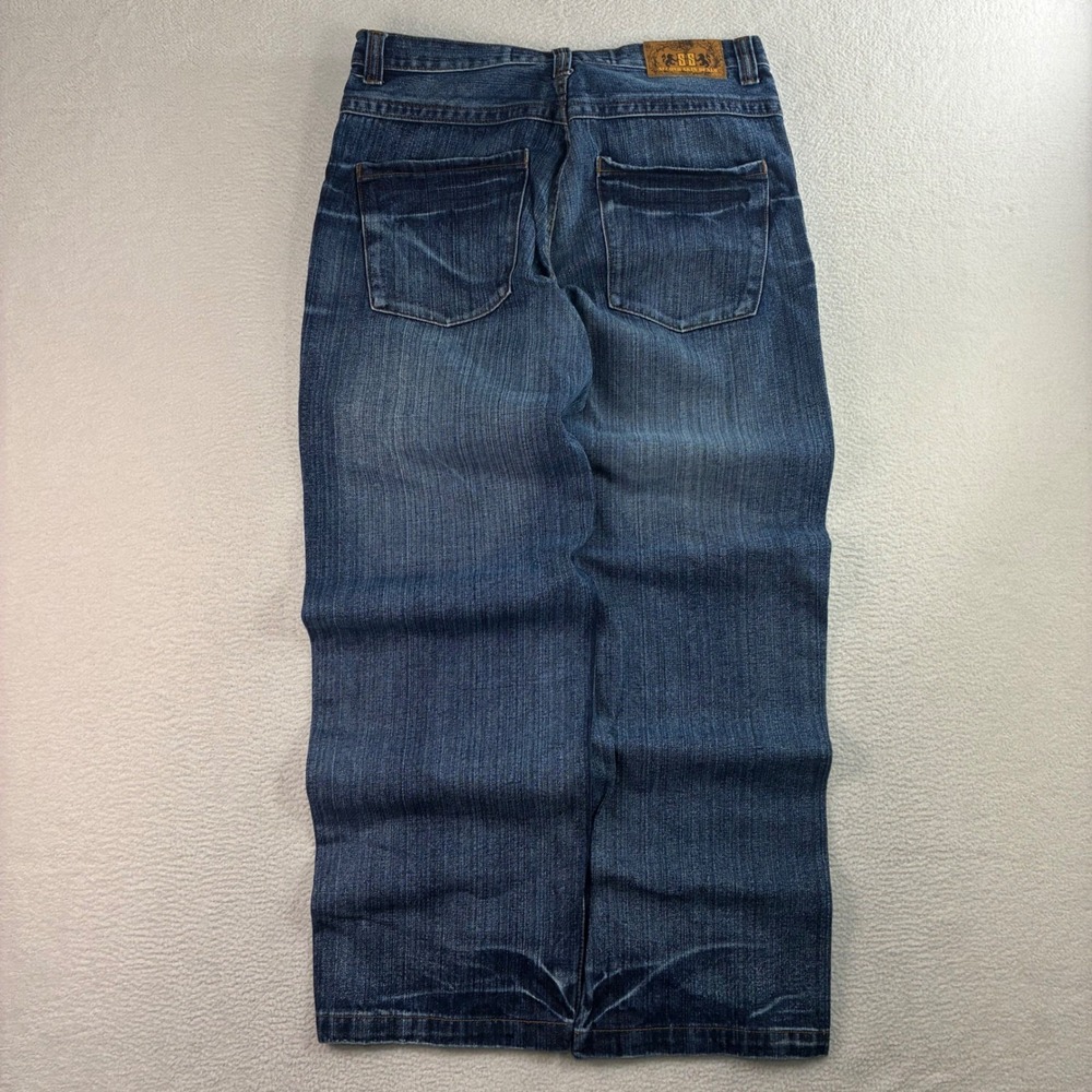 Y2K Second Skin Baggy Jeans Men 34x33 Blue Faded Whiskered Loose Straight Skater